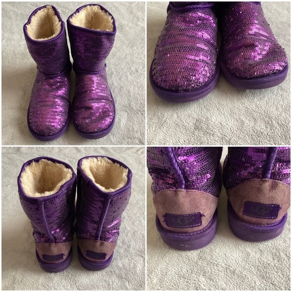 UGG Classic Short Sparkle Suede Sherpa Lined Snow Boots Purple Reign Sz 6 - Picture 4 of 17